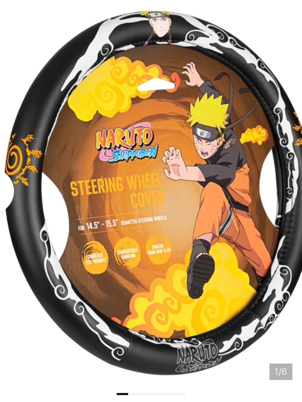 NWT Naruto Shippuden Naruto Steering Wheel Cover - Black & Orange 57 X 27